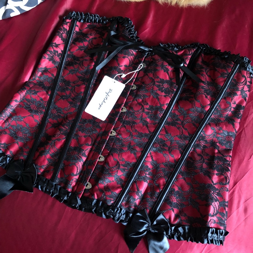 SOLD NWT Red and black lace corset.